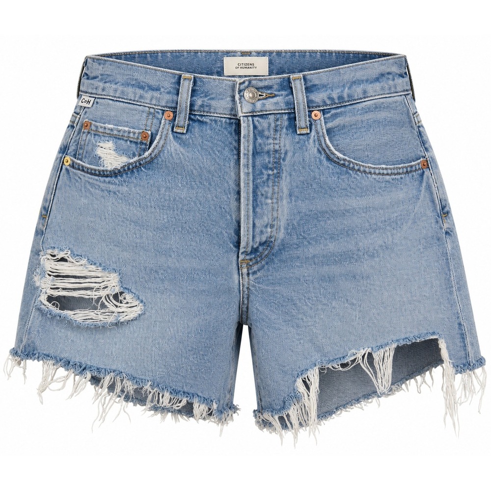 Citizens of Humanity Annabelle Long Distressed Denim Shorts Light Wash 26